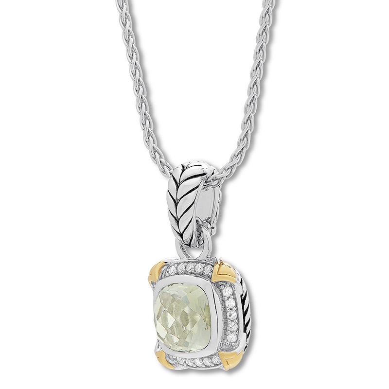 Main Image 2 of Green Quartz Necklace 1/5 ct tw Diamonds Sterling Silver/14K Yellow Gold