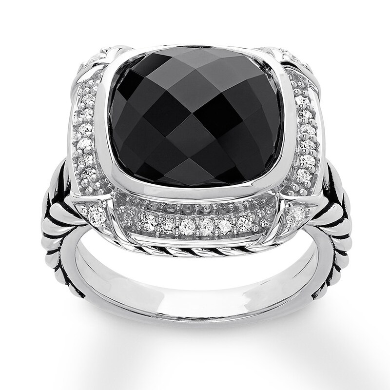Onyx Ring 1 5 Ct Tw Diamonds Sterling Silver Jared
