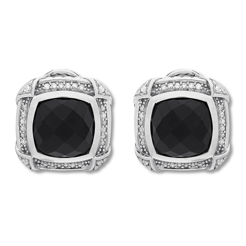 Onyx Earrings 1/4 ct tw Diamonds Sterling Silver