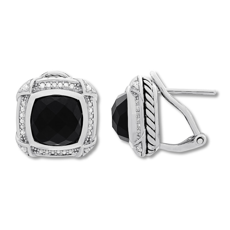 Onyx Earrings 1/4 ct tw Diamonds Sterling Silver