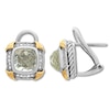 Green Quartz Earrings 1/5 ct tw Diamonds St. Silver/14K Gold