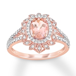 Morganite Ring 1/5 ct tw Diamonds 10K Rose Gold