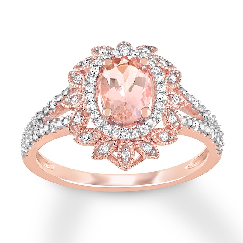 Main Image 1 of Morganite Ring 1/5 ct tw Diamonds 10K Rose Gold