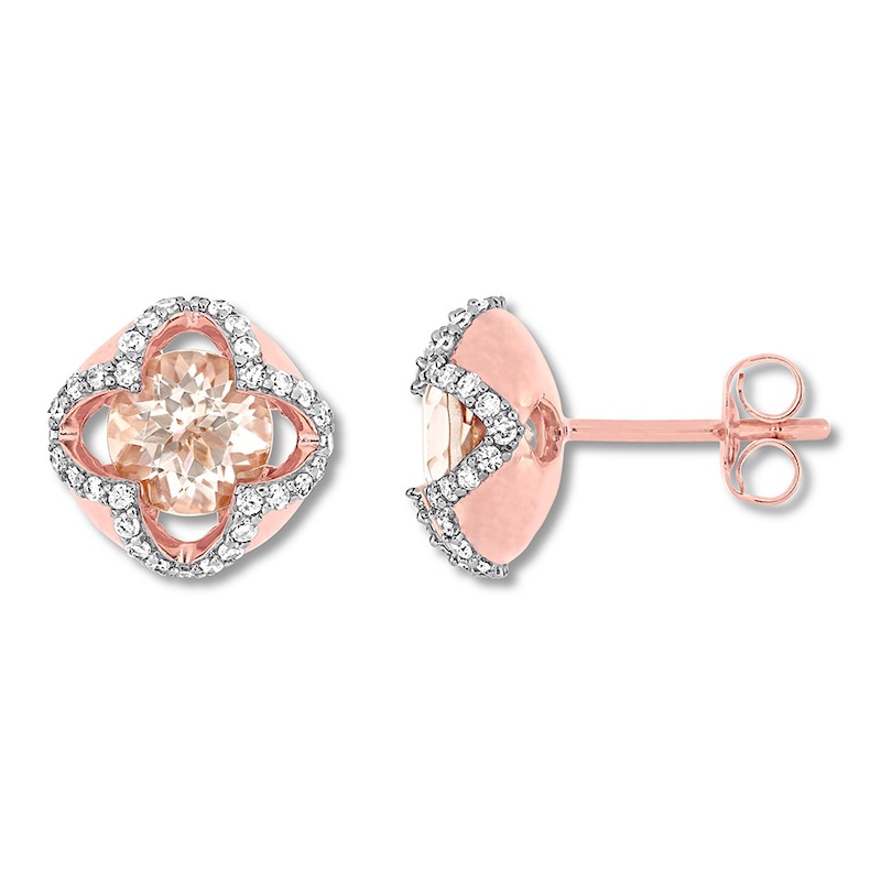 Main Image 1 of Morganite Earrings 1/4 carat tw Diamonds 10K Rose Gold