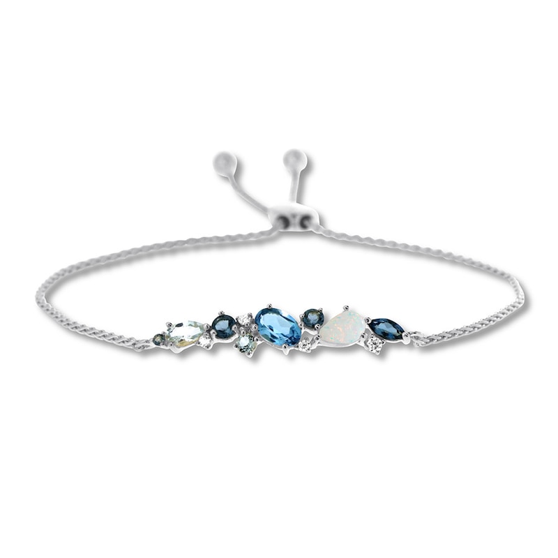 Natural Opal & Blue Topaz Bracelet 1/15 ct tw Diamonds 10K Gold