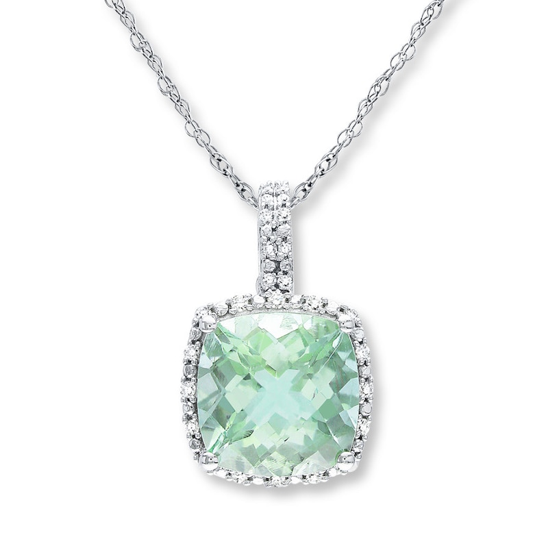 Green Quartz Necklace 1/10 ct tw Diamonds Sterling Silver