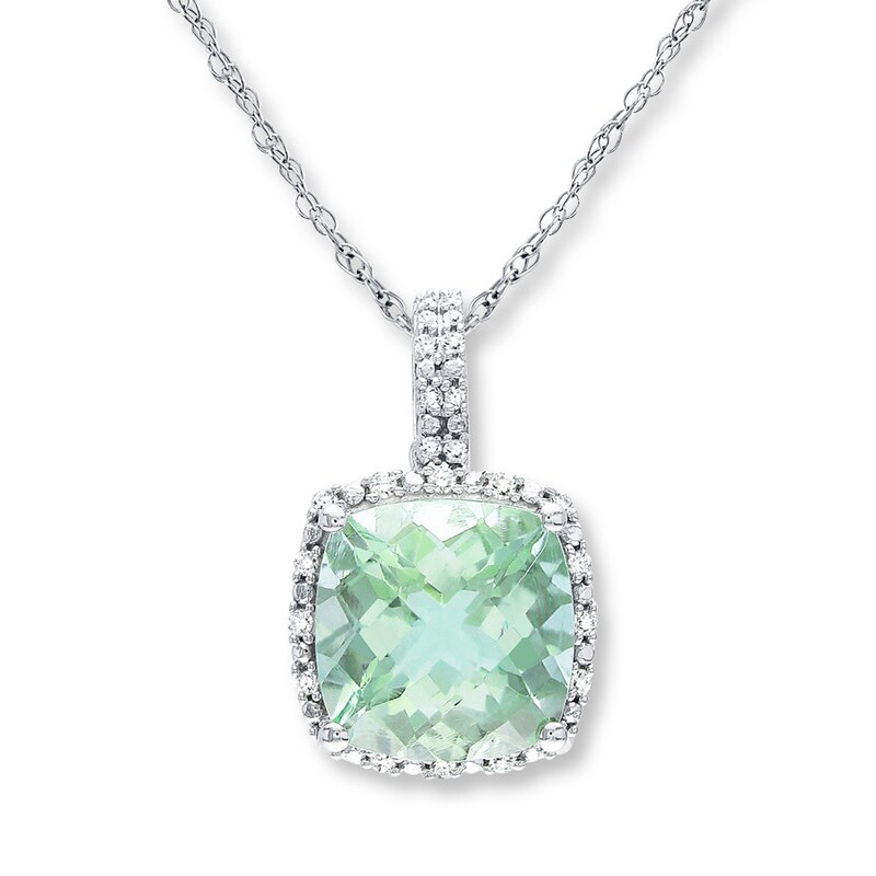 Main Image 1 of Green Quartz Necklace 1/10 ct tw Diamonds Sterling Silver