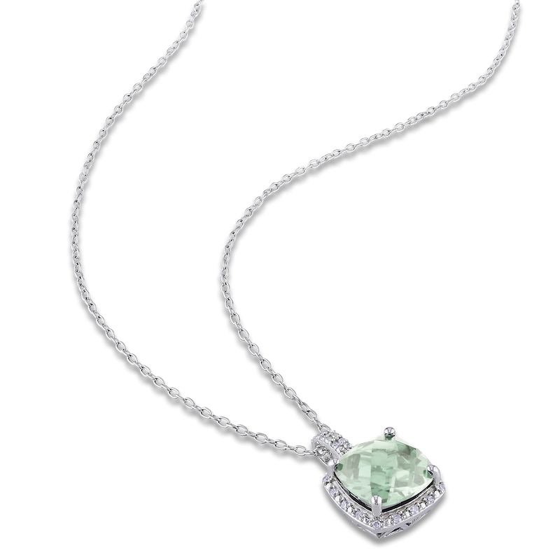 Green Quartz Necklace 1/10 ct tw Diamonds Sterling Silver