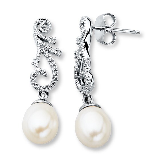 Jared Cultured Pearl Earrings 1/20 ct tw Diamonds Sterling Silver