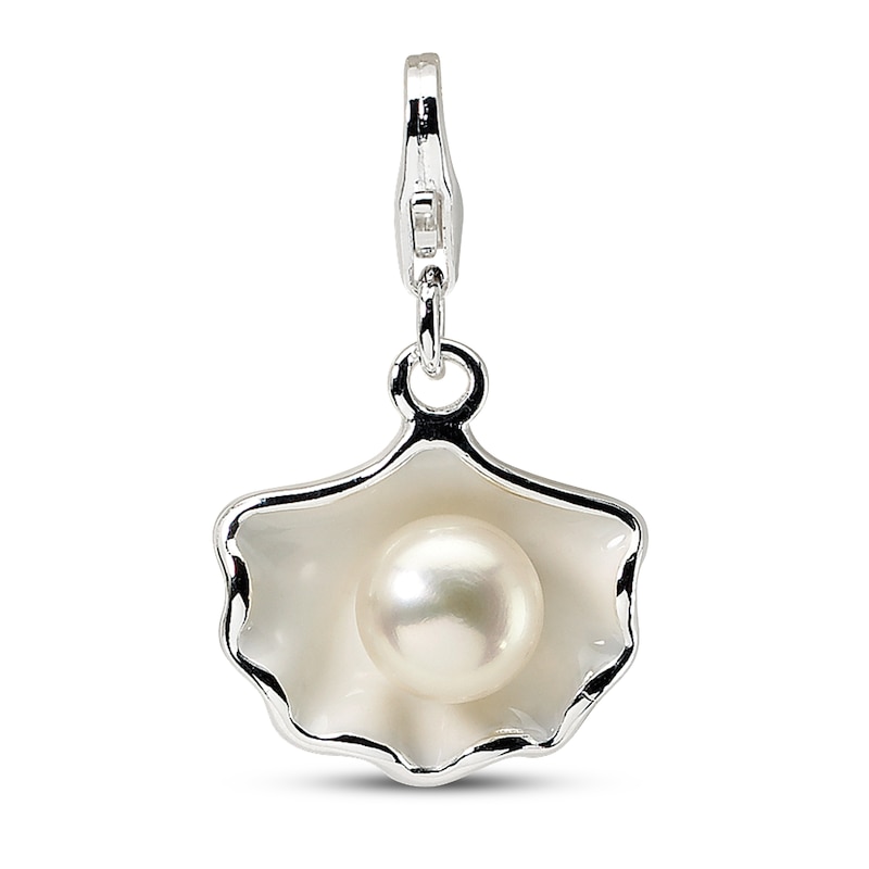 Main Image 1 of Cultured Pearl Charm White Enamel Sterling Silver