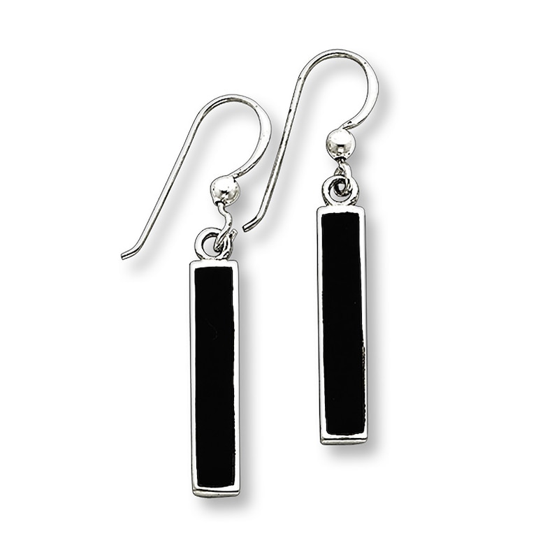 Black Rectangle Onyx Earrings sterling silver hook