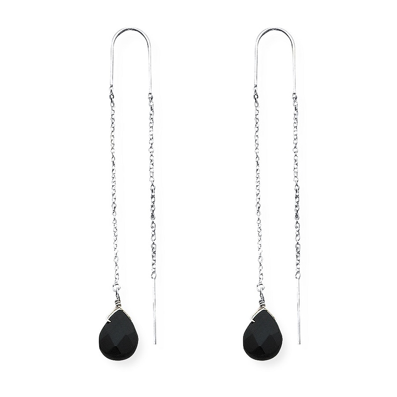 Sterling Silver Black Quartz Threader Earrings Sterling Silver Black Quartz Threader Earrings