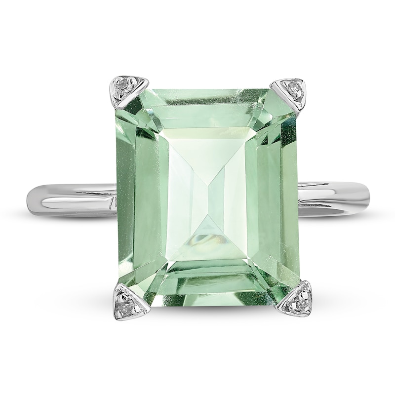 Ring Top 10 Jewelry Gift Sterling Silver Rhodium Checker-Cut Green Quartz & Diam 