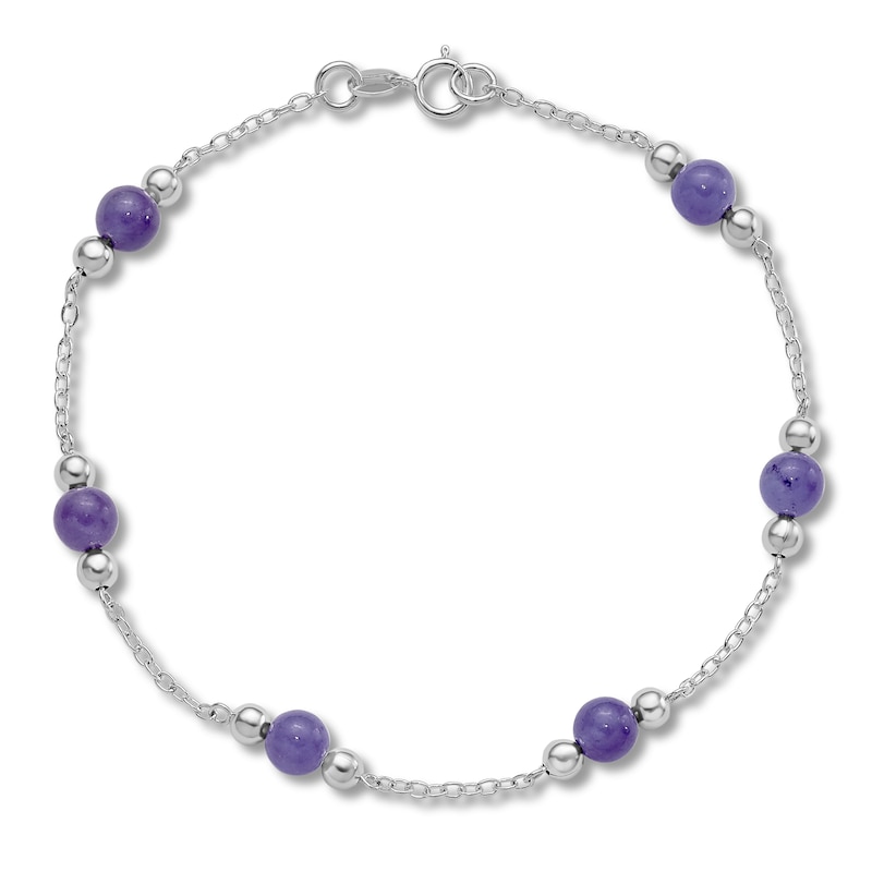 Main Image 1 of Natural Lavender Jade Anklet Sterling Silver 9"