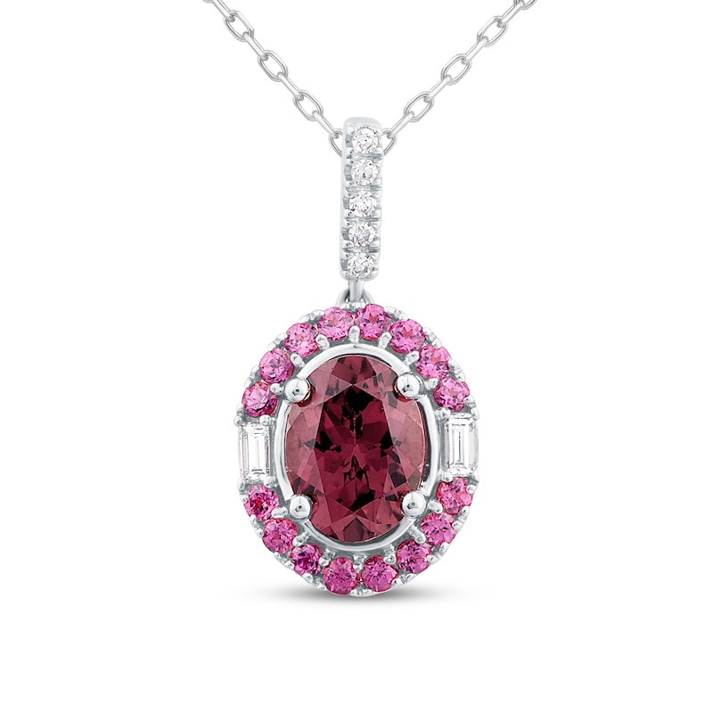 Main Image 1 of Natural Rhodolite Garnet Necklace 1/10 ct tw Diamonds 10K White Gold