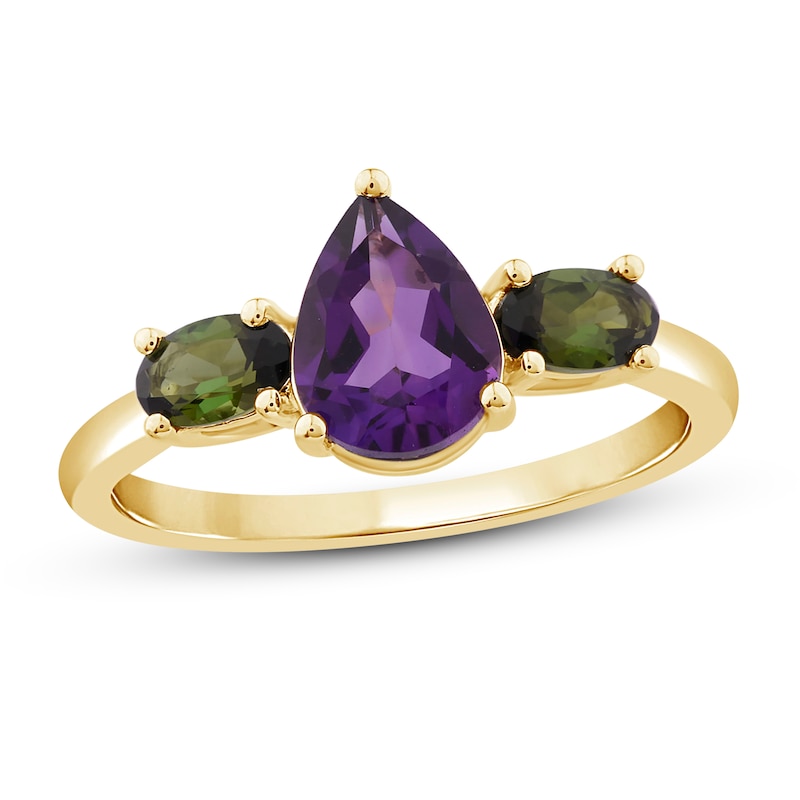 Main Image 1 of Natural Amethyst & Natural Green Tourmaline Ring 10K Yellow Gold