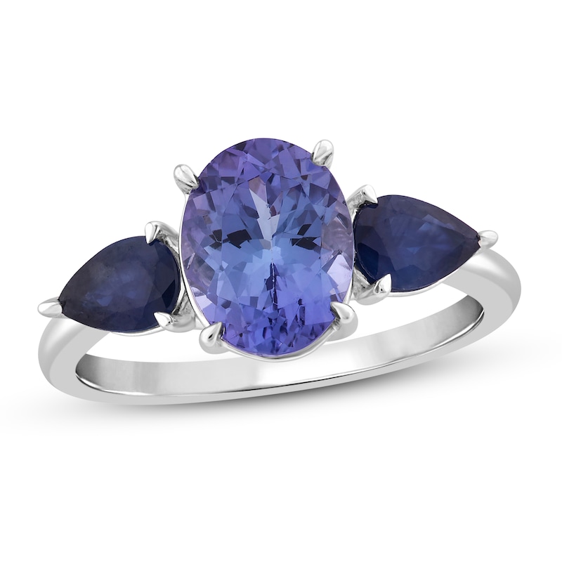 Main Image 1 of Natural Blue Sapphire & Natural Tanzanite Ring 10K White Gold
