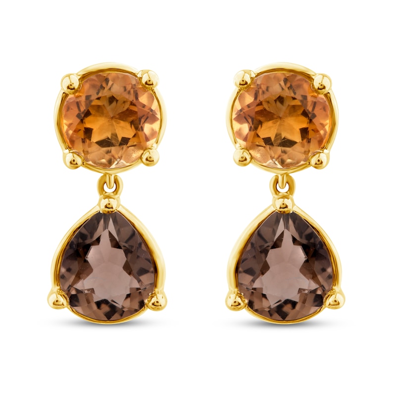 Main Image 1 of Natural Smoky Quartz & Natural Citrine Dangle Earrings 10K Yellow Gold