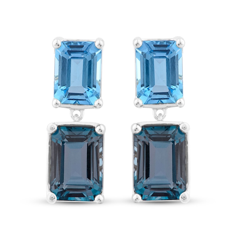 Main Image 1 of Natural Blue Topaz Dangle Earrings 10K White Gold