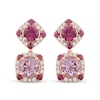 Thumbnail Image 1 of Natural Rhodolite Garnet & Natural Quartz Dangle Earrings 1/3 ct tw Diamonds 10K Rose Gold