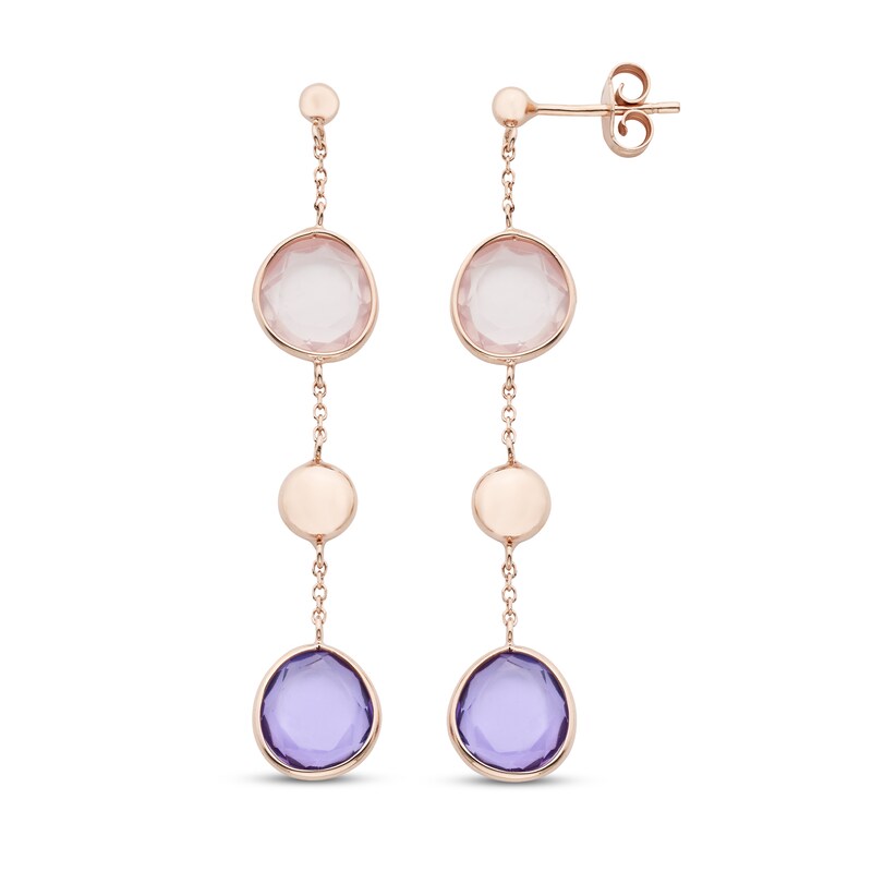 Main Image 2 of Natural Amethyst & Natural Quartz Earrings 10K Rose Gold