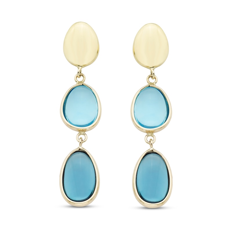 Natural Blue Quartz Drop Earrings 10K Yellow Gold