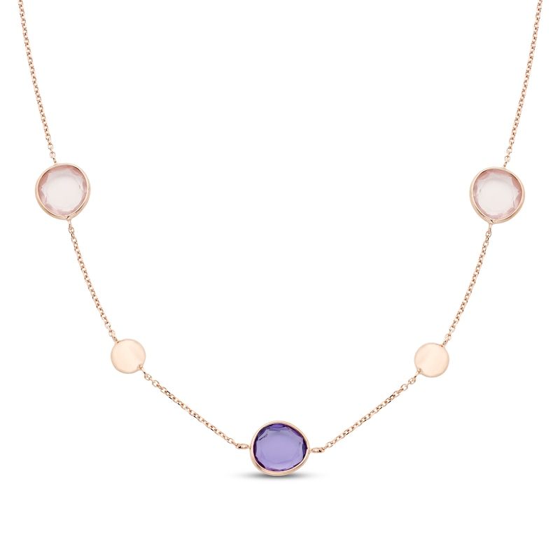 Main Image 1 of Natural Amethyst & Natural Quartz Necklace 10K Rose Gold