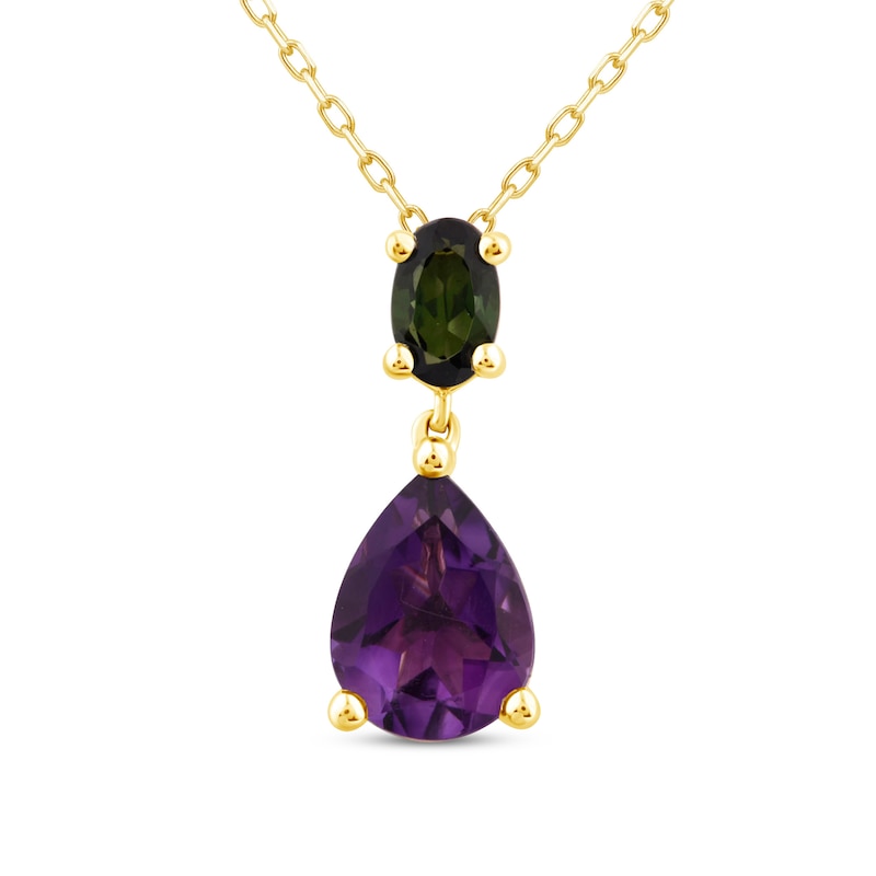 Main Image 1 of Natural Amethyst & Natural Green Tourmaline Necklace 10K Yellow Gold