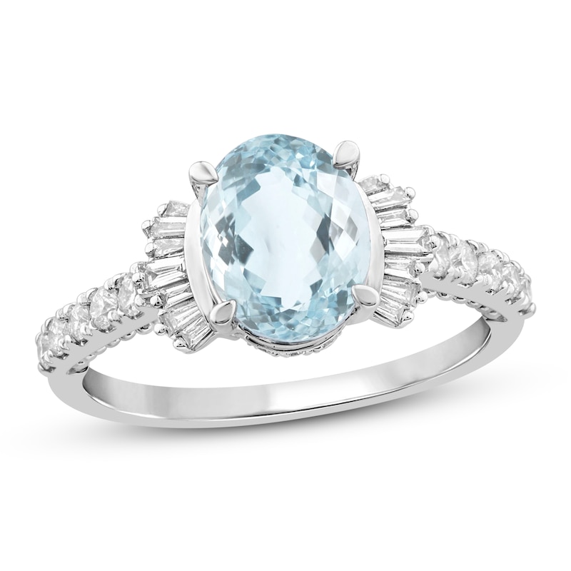 Main Image 1 of Natural Aquamarine Ring 3/8 ct tw Diamonds 10K White Gold