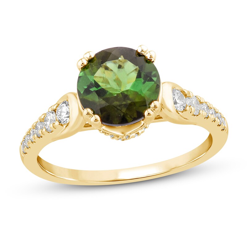 Main Image 1 of Natural Tourmaline Ring 1/2 ct tw Diamonds 10K Yellow Gold