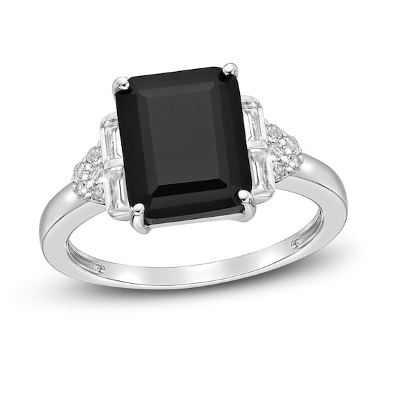 Natural Onyx & Natural White Topaz Ring Sterling Silver