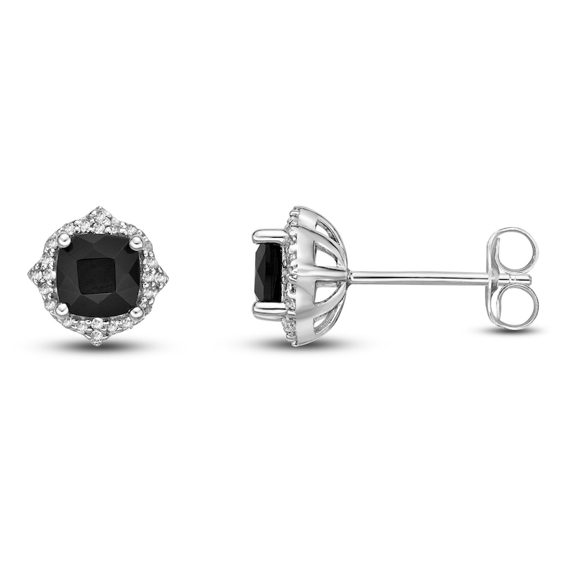 Main Image 1 of Natural Onyx & Natural White Topaz Stud Earrings Sterling Silver