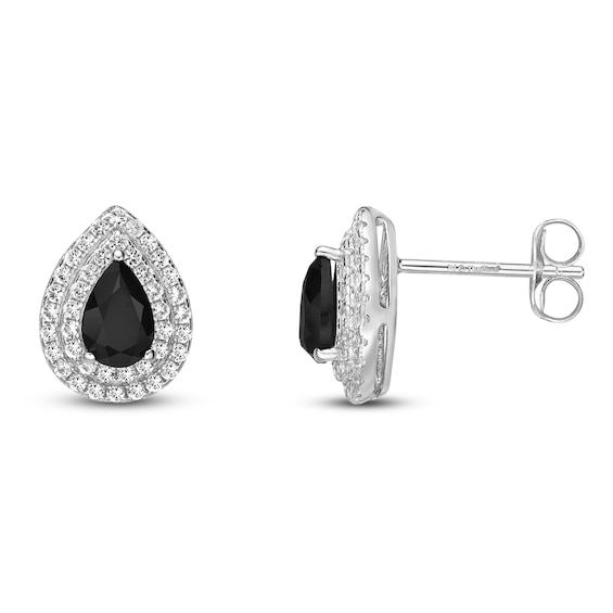 Natural Onyx & Natural White Topaz Stud Earrings Sterling Silver