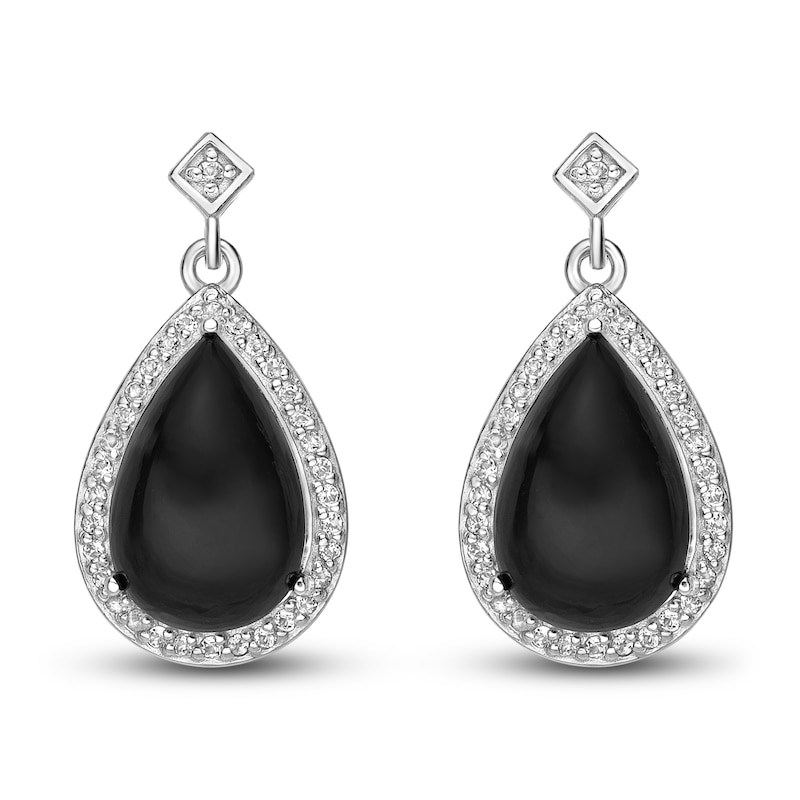 Natural Onyx & Natural White Topaz Drop Earrings Sterling Silver