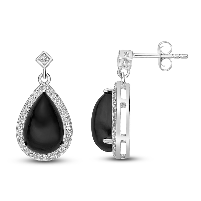 Main Image 3 of Natural Onyx & Natural White Topaz Drop Earrings Sterling Silver