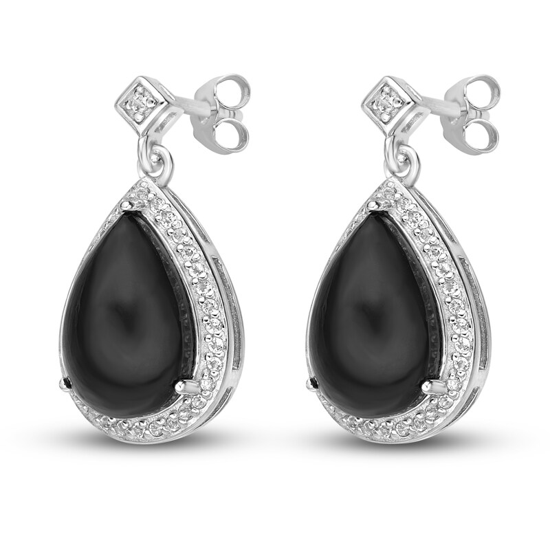 Main Image 4 of Natural Onyx & Natural White Topaz Drop Earrings Sterling Silver