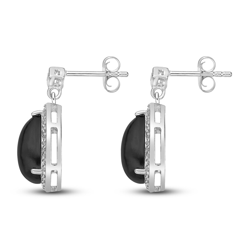 Main Image 5 of Natural Onyx & Natural White Topaz Drop Earrings Sterling Silver