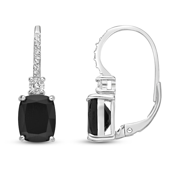 Cushion-Cut Black Onyx & White Topaz Drop Earrings Sterling Silver