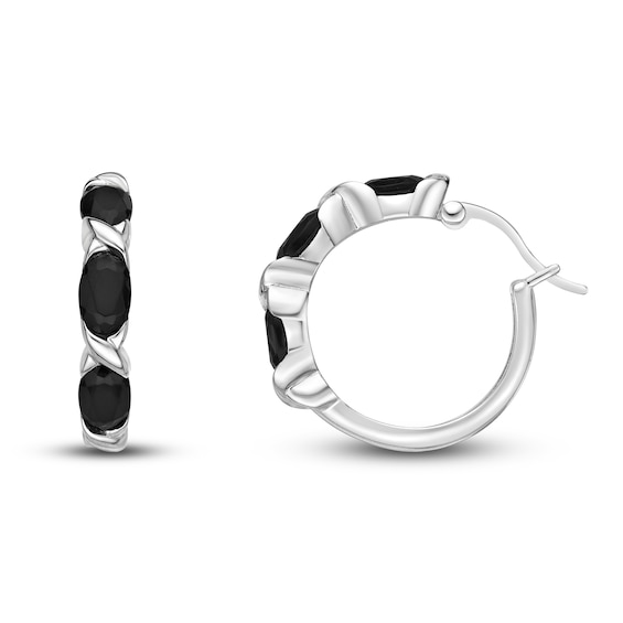 Natural Onyx Hoop Earrings Sterling Silver
