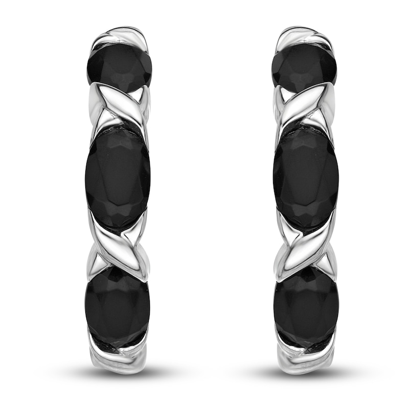 Main Image 3 of Natural Onyx Hoop Earrings Sterling Silver