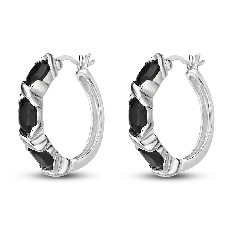 Natural Onyx Hoop Earrings Sterling Silver