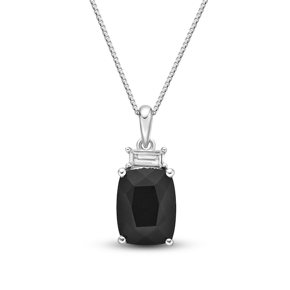 Natural Onyx & Natural White Topaz Necklace Sterling Silver