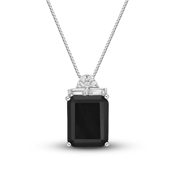 Natural Onyx & Natural White Topaz Necklace Sterling Silver