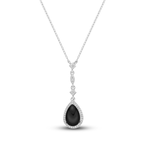 Natural Onyx & Natural White Topaz Necklace Sterling Silver