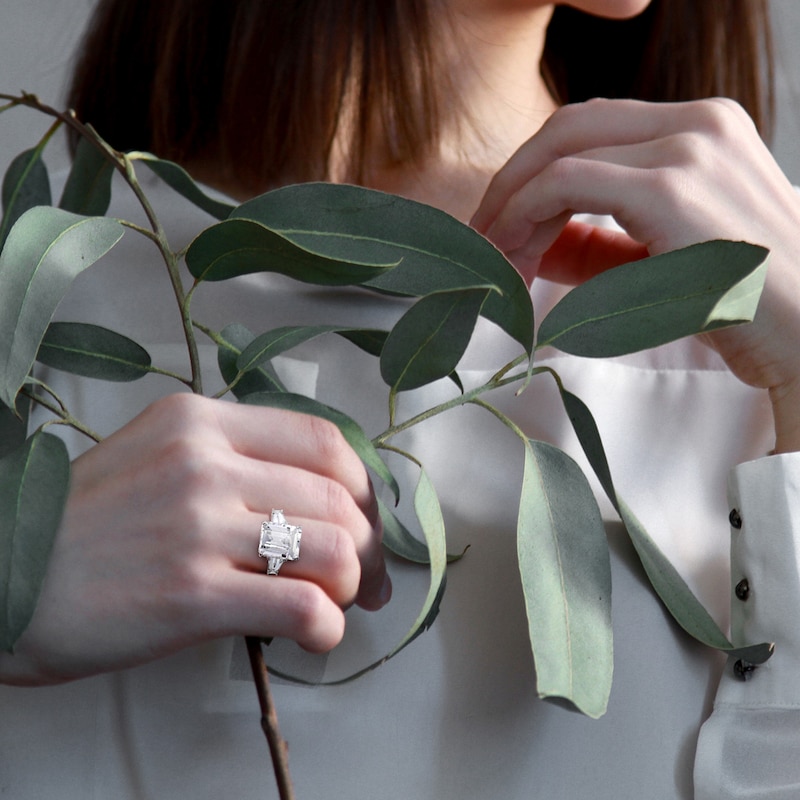 Main Image 3 of Natural White Topaz 3-Stone Ring Sterling Silver
