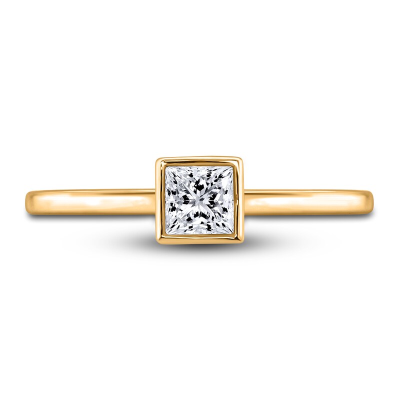 Main Image 3 of Diamond Solitaire Engagement Ring 1/2 ct tw Bezel-Set Princess 14K Yellow Gold (I2/I)
