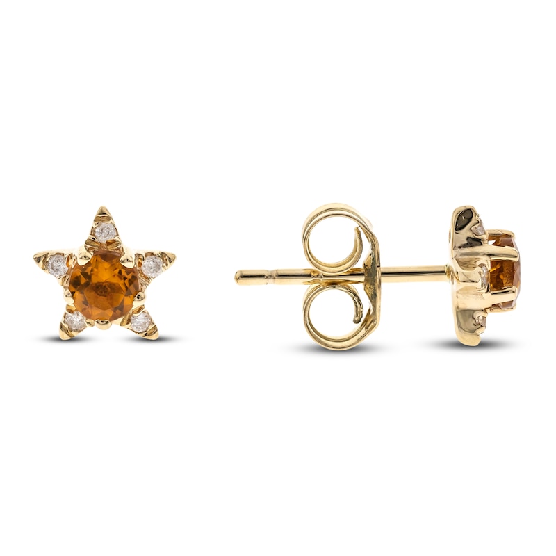 Natural Citrine Star Stud Earrings 1/20 ct tw Diamonds 14K Yellow Gold