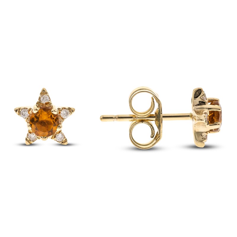 Main Image 1 of Natural Citrine Star Stud Earrings 1/20 ct tw Diamonds 14K Yellow Gold