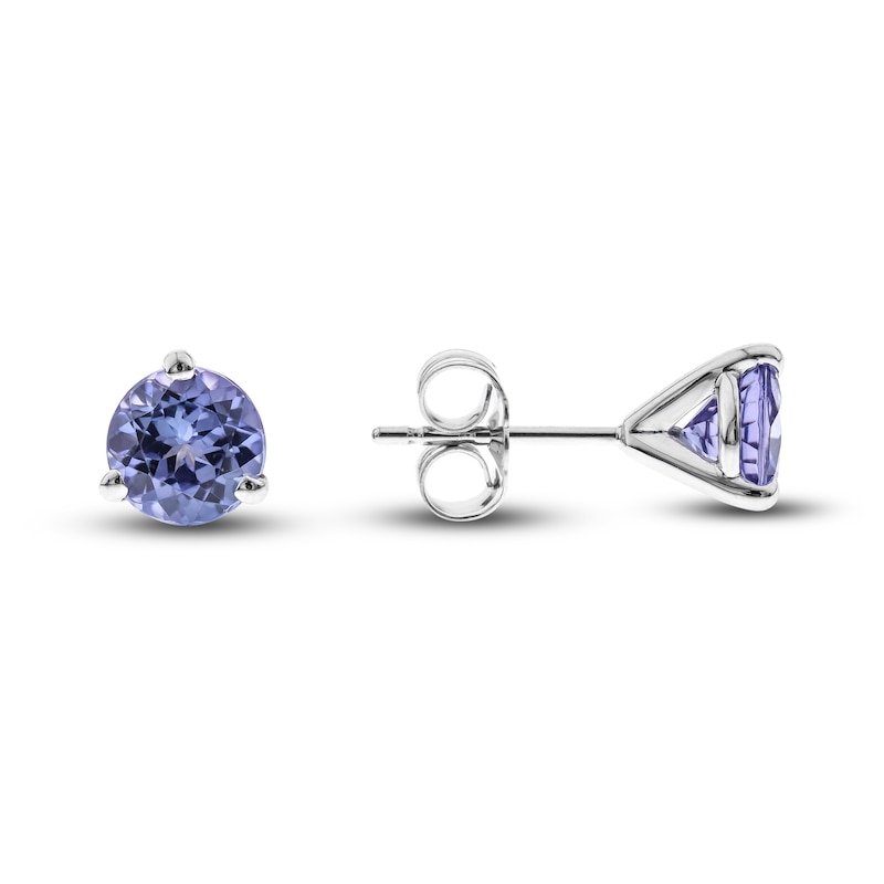 Natural Tanzanite Stud Earrings 14K White Gold