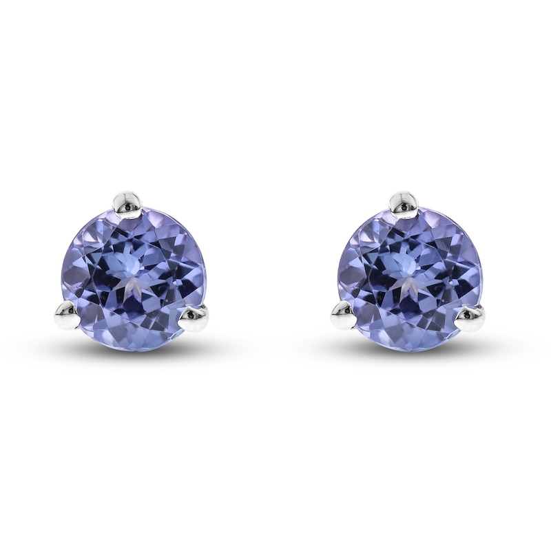 Natural Tanzanite Stud Earrings 14K White Gold